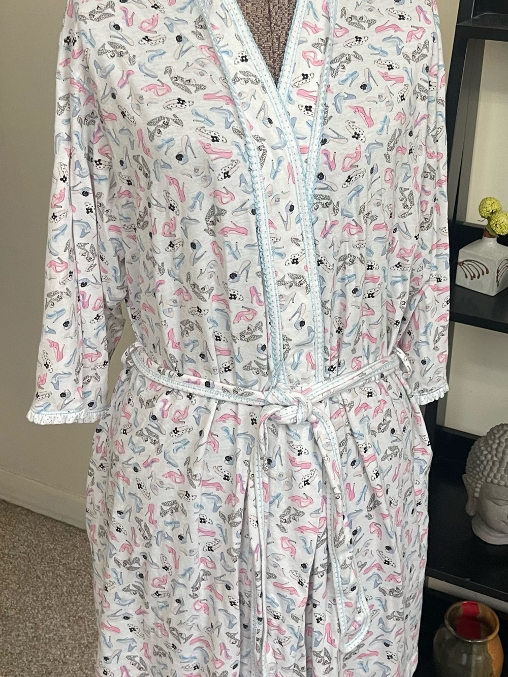 Aria White Robe with Pink & Blue Shoe Print